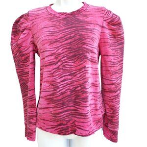 Pam & Gela Animal Tiger Puff Sleeve Pink Cotton Sweatshirt Crewneck P